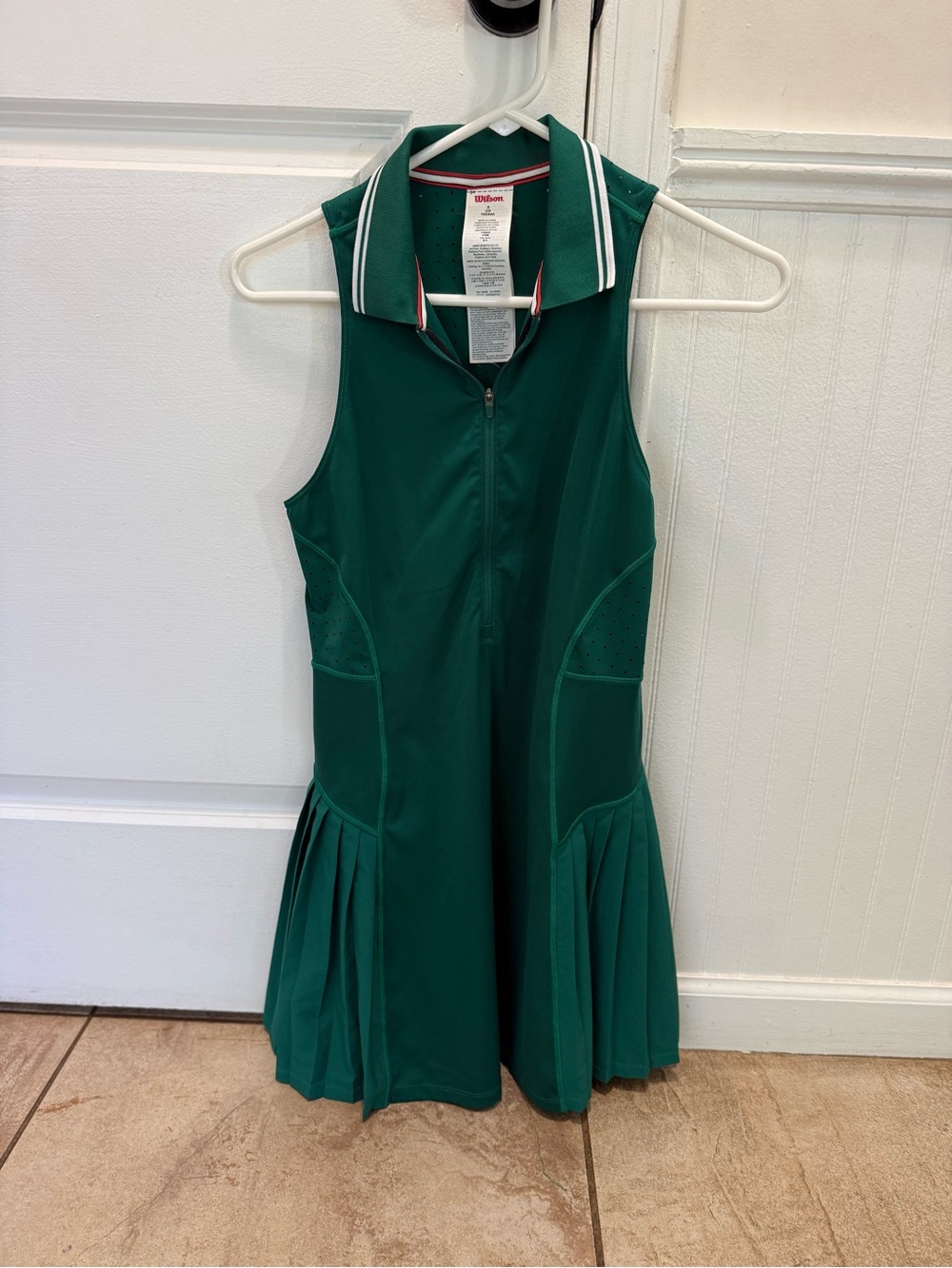 Wilson Dark Green Sleeveless Zip-Front Polo Dress with Pleated Hem